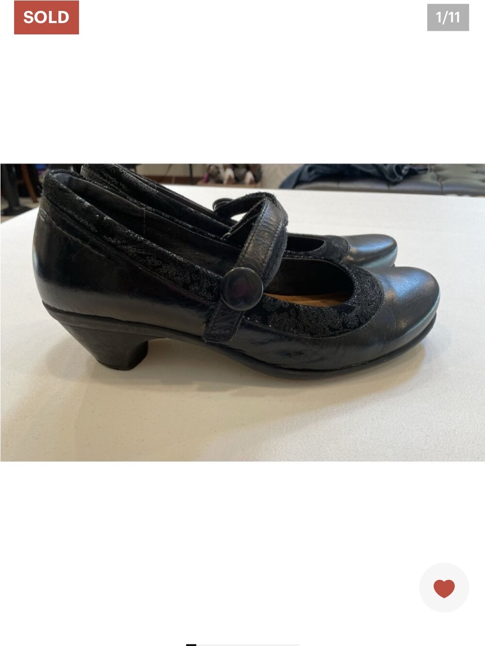Naot 39 US 8 Women's Chunky Black Leather Heel Mary Jane Shoes Floral Career